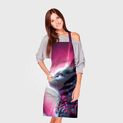 Фартук кулинарный Космический кибер котёнок - неоновое свечение, цвет: 3D-принт — фото 2