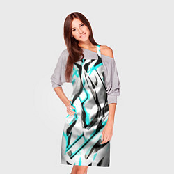 Фартук кулинарный Чёрно-голубые агрессивные полосы на белом фоне, цвет: 3D-принт — фото 2