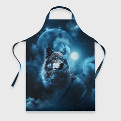 Фартук кулинарный Волк ночное синее небо, цвет: 3D-принт