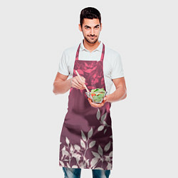 Фартук кулинарный Листья на бордовом фоне - нейросеть, цвет: 3D-принт — фото 2