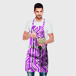 Фартук кулинарный Бело-фиолетовые техно полосы на чёрном фоне, цвет: 3D-принт — фото 2