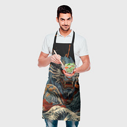 Фартук кулинарный Японский дракон и волны в стиле тату ирезуми, цвет: 3D-принт — фото 2