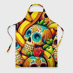Фартук кулинарный Colorfull skulls and bananas - pop art pattern, цвет: 3D-принт