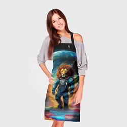 Фартук кулинарный Лев бравый космонавт - неоновый космос, цвет: 3D-принт — фото 2