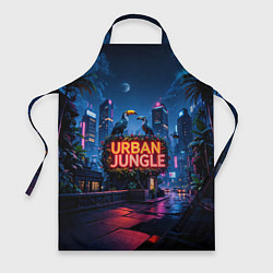 Фартук Городские здания зеленые растения и попугаи