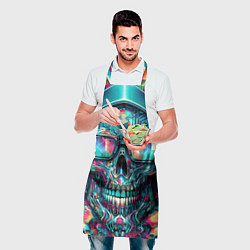 Фартук кулинарный Кибер череп в балахоне и очках - нейроарт фантазия, цвет: 3D-принт — фото 2