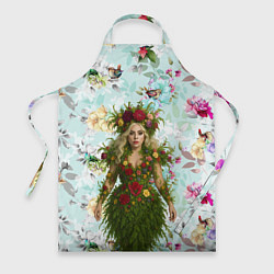Фартук Леди Гага в платье из листьев и цветов