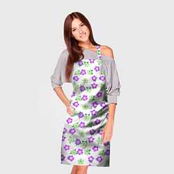 Фартук кулинарный Зеленые фиолетовые цветы на белом фоне, цвет: 3D-принт — фото 2