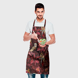 Фартук кулинарный Бордовая готика с сердцем, лилиями и мотыльками, цвет: 3D-принт — фото 2