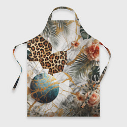 Фартук кулинарный Мрамор с цветами и леопардовый узор, цвет: 3D-принт