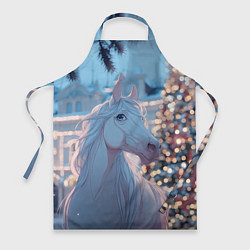 Фартук кулинарный Белая лошадка у новогодней елки, цвет: 3D-принт