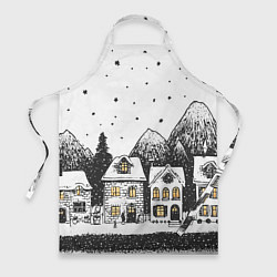 Фартук Черно-белый новогодний город