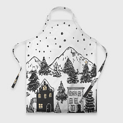 Фартук Заснеженный черно-белый город