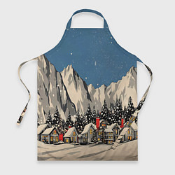 Фартук кулинарный Небольшой новогодний город в горах, цвет: 3D-принт