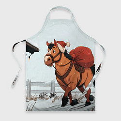 Фартук кулинарный Лошадка везет новогодние подарки, цвет: 3D-принт