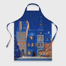 Фартук Синяя новогодняя елочка во дворе