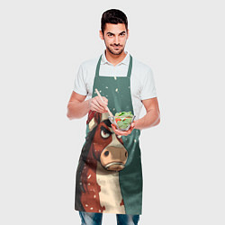 Фартук кулинарный Новогодняя лошадь на фоне снегопада, цвет: 3D-принт — фото 2