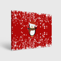 Холст прямоугольный Пингвин в новогодней шапочке, цвет: 3D-принт