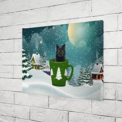 Холст прямоугольный Черный кот в кружке, цвет: 3D-принт — фото 2