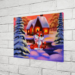 Холст прямоугольный Тигр на фоне новогоднего домика, цвет: 3D-принт — фото 2