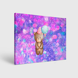 Холст прямоугольный День Рождения - Медвежонок с шариками, цвет: 3D-принт