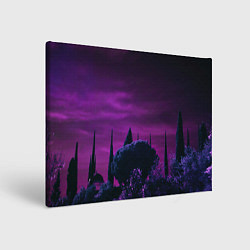 Картина прямоугольная Ночное сияние в тёмном лесу - Фиолетовый