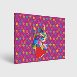 Картина прямоугольная Сердечный котик в поп-арте