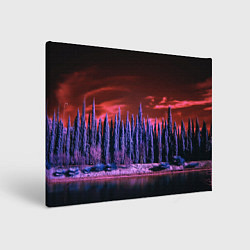Картина прямоугольная Абстрактный фиолетовый лес и тёмная река