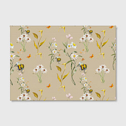 Холст прямоугольный Нарисованные Цветы Ромашки и Пчёлы, цвет: 3D-принт — фото 2