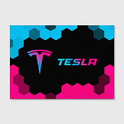 Холст прямоугольный Tesla - neon gradient: надпись и символ, цвет: 3D-принт — фото 2