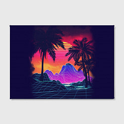 Холст прямоугольный Тропический остров с пальмами ретро иллюстрация, цвет: 3D-принт — фото 2