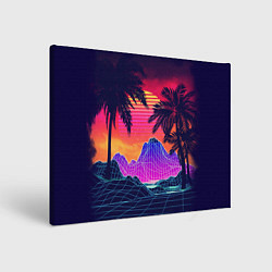 Картина прямоугольная Тропический остров с пальмами ретро иллюстрация