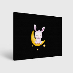 Холст прямоугольный Крольчонок сидит на месяце на чёрном фоне, цвет: 3D-принт