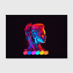 Холст прямоугольный Нейросеть - девушка киборг в неоновом свечении, цвет: 3D-принт — фото 2