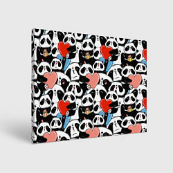 Холст прямоугольный Панды с сердечками, цвет: 3D-принт