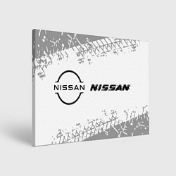 Холст прямоугольный Nissan speed на светлом фоне со следами шин: надпи, цвет: 3D-принт