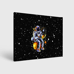 Холст прямоугольный Космонавт на рыбалке - неон, цвет: 3D-принт
