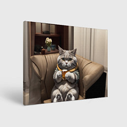 Картина прямоугольная Кот сидит на диване с напитком