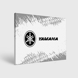 Холст прямоугольный Yamaha speed на светлом фоне со следами шин: надпи, цвет: 3D-принт