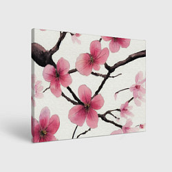 Картина прямоугольная Цветы и ветви японской сакуры - текстура холста