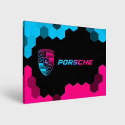 Холст прямоугольный Porsche - neon gradient: надпись и символ, цвет: 3D-принт