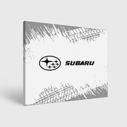Картина прямоугольная Subaru speed на светлом фоне со следами шин: надпи