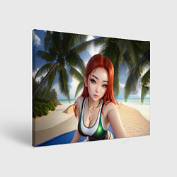 Картина прямоугольная Девушка с рыжими волосами на пляже