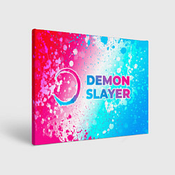 Картина прямоугольная Demon Slayer neon gradient style: надпись и символ