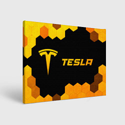 Холст прямоугольный Tesla - gold gradient: надпись и символ, цвет: 3D-принт