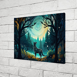 Холст прямоугольный Волк в ночном лесу фолк-арт, цвет: 3D-принт — фото 2