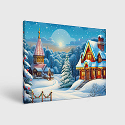 Картина прямоугольная Зимний домик и елка