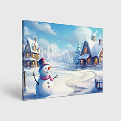 Холст прямоугольный Новогодний пейзаж снеговик, цвет: 3D-принт
