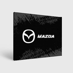 Холст прямоугольный Mazda speed на темном фоне со следами шин по-гориз, цвет: 3D-принт