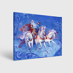 Холст прямоугольный Дед Мороз и тройка лошадей, цвет: 3D-принт